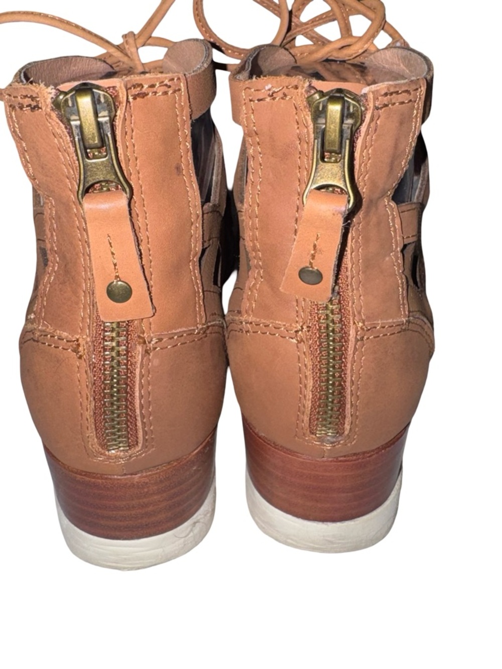 OTBT Escapade 7.5 Brown Leather Wedge Sandals Lace Up Gladiator Boho Comfort - Picture 5 of 8
